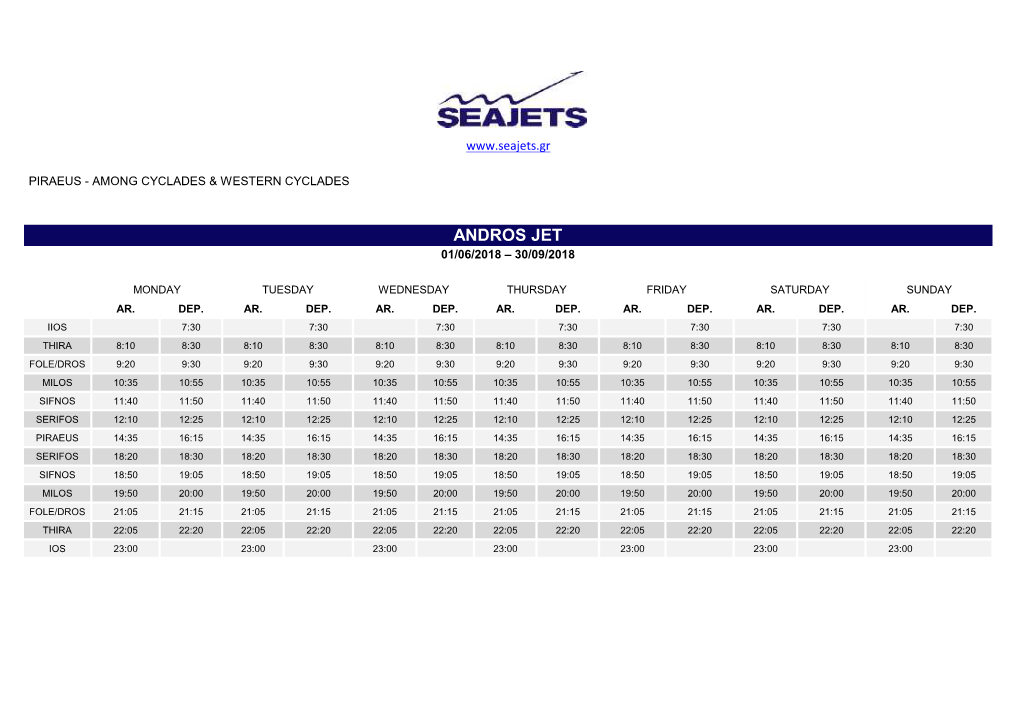 Andros Jet 01/06/2018 – 30/09/2018