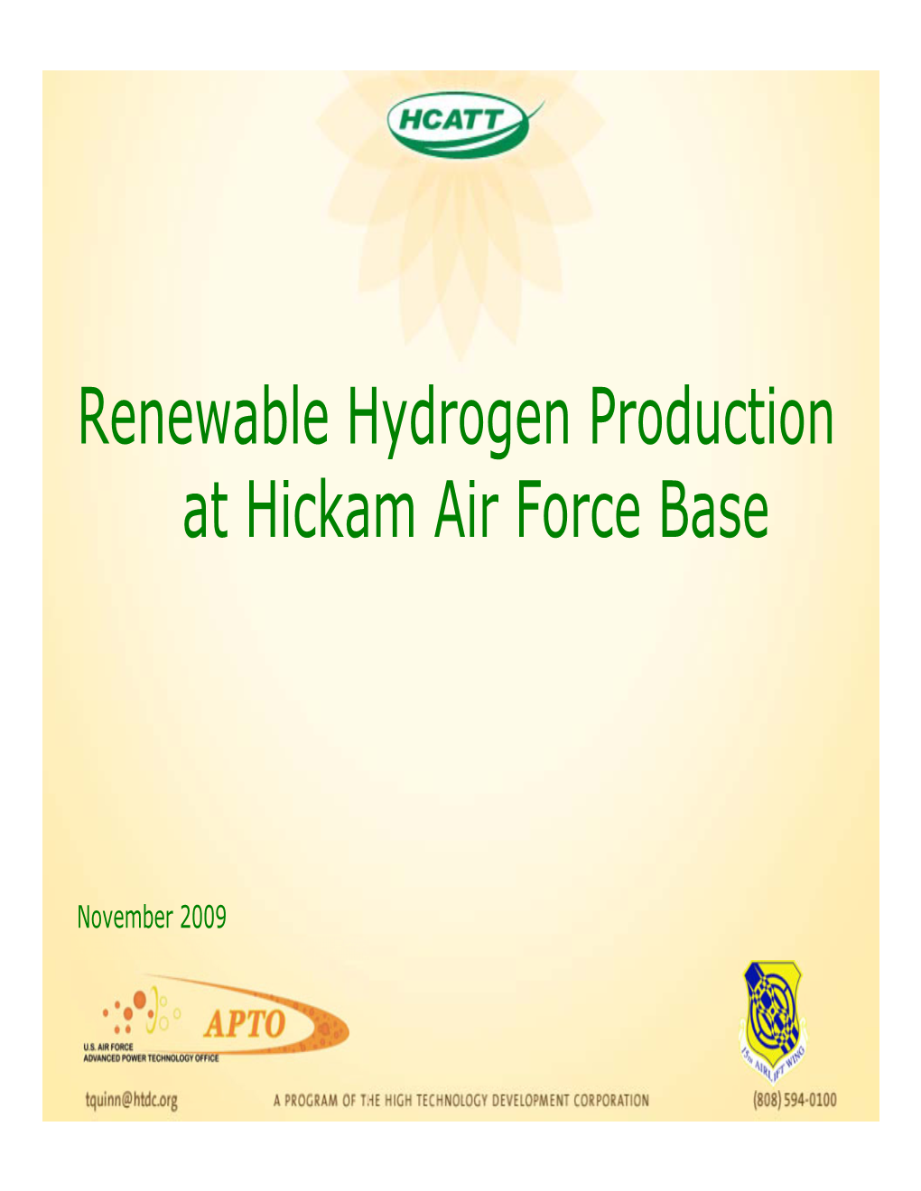 Renewable Hydrogen Production at Hickam Air Force Base