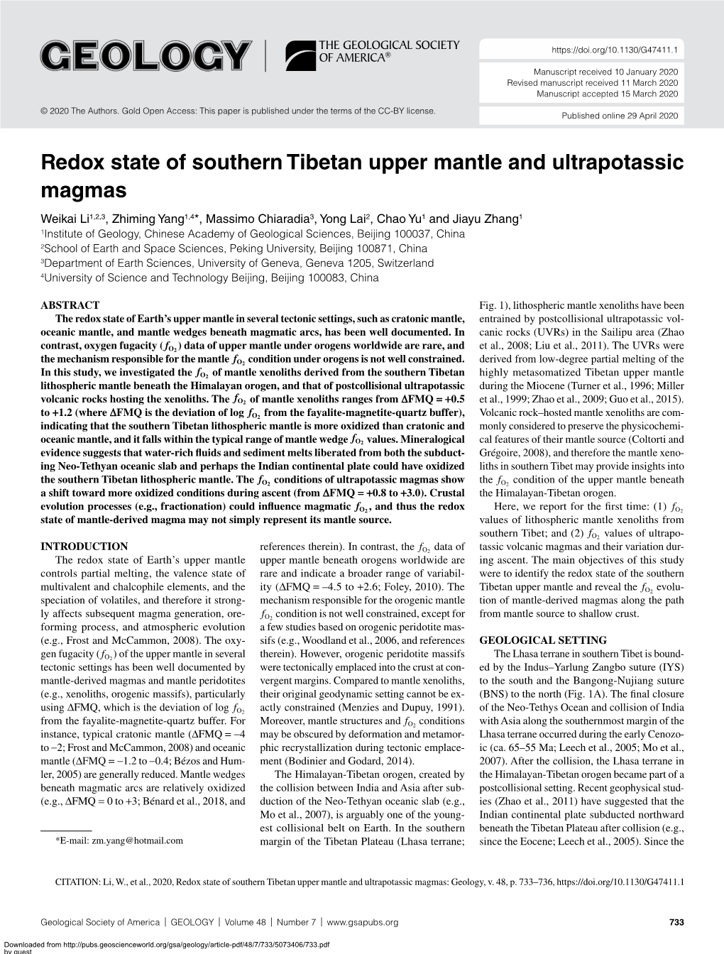 Redox State of Southern Tibetan Upper Mantle and Ultrapotassic Magmas