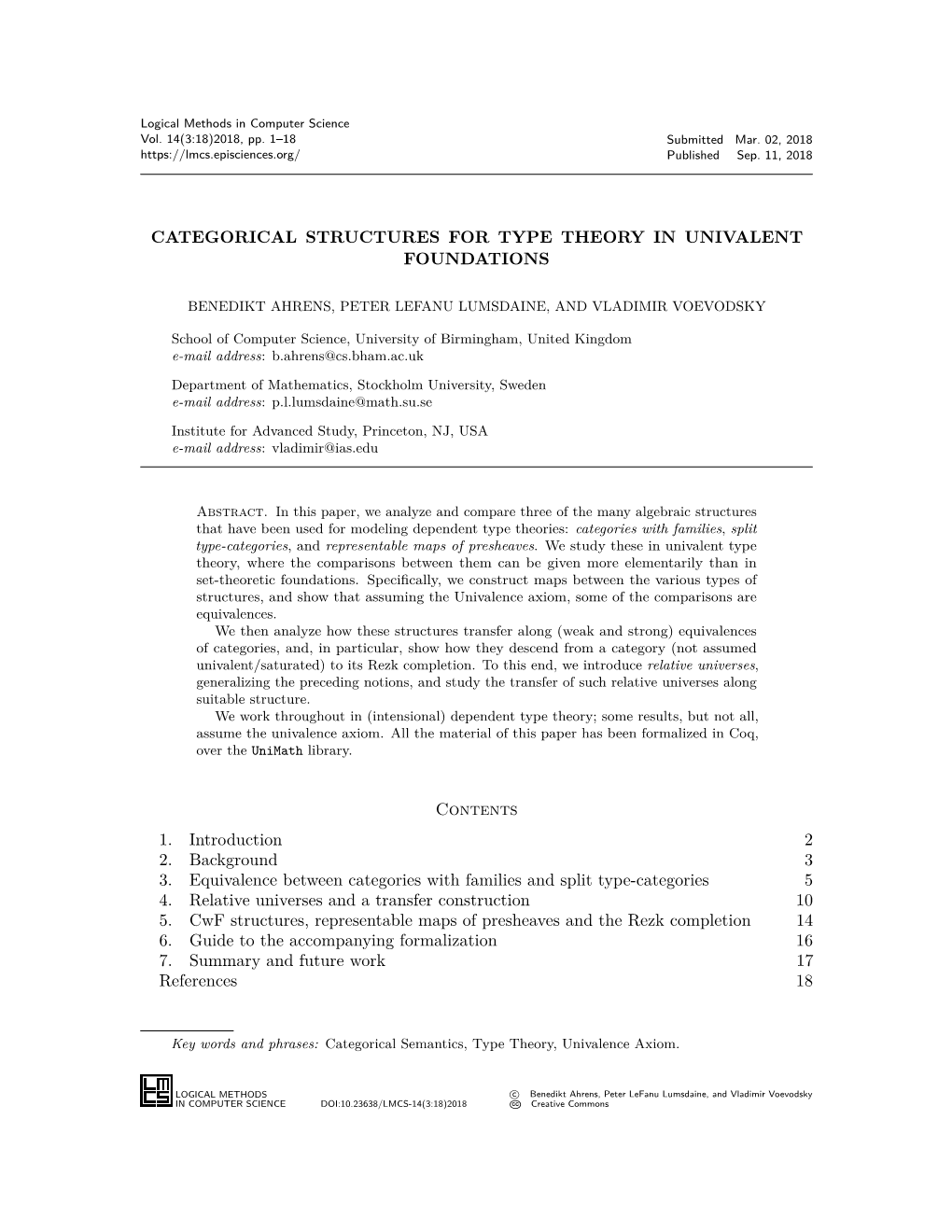 Categorical Structures for Type Theory in Univalent Foundations