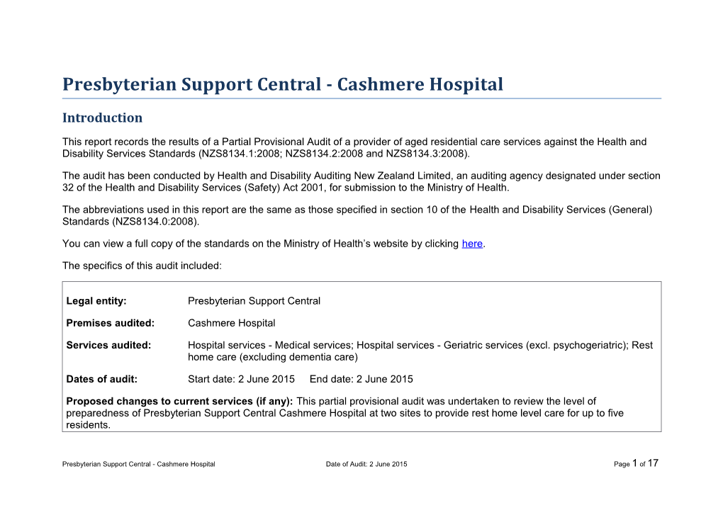 Presbyterian Support Central - Cashmere Hospital