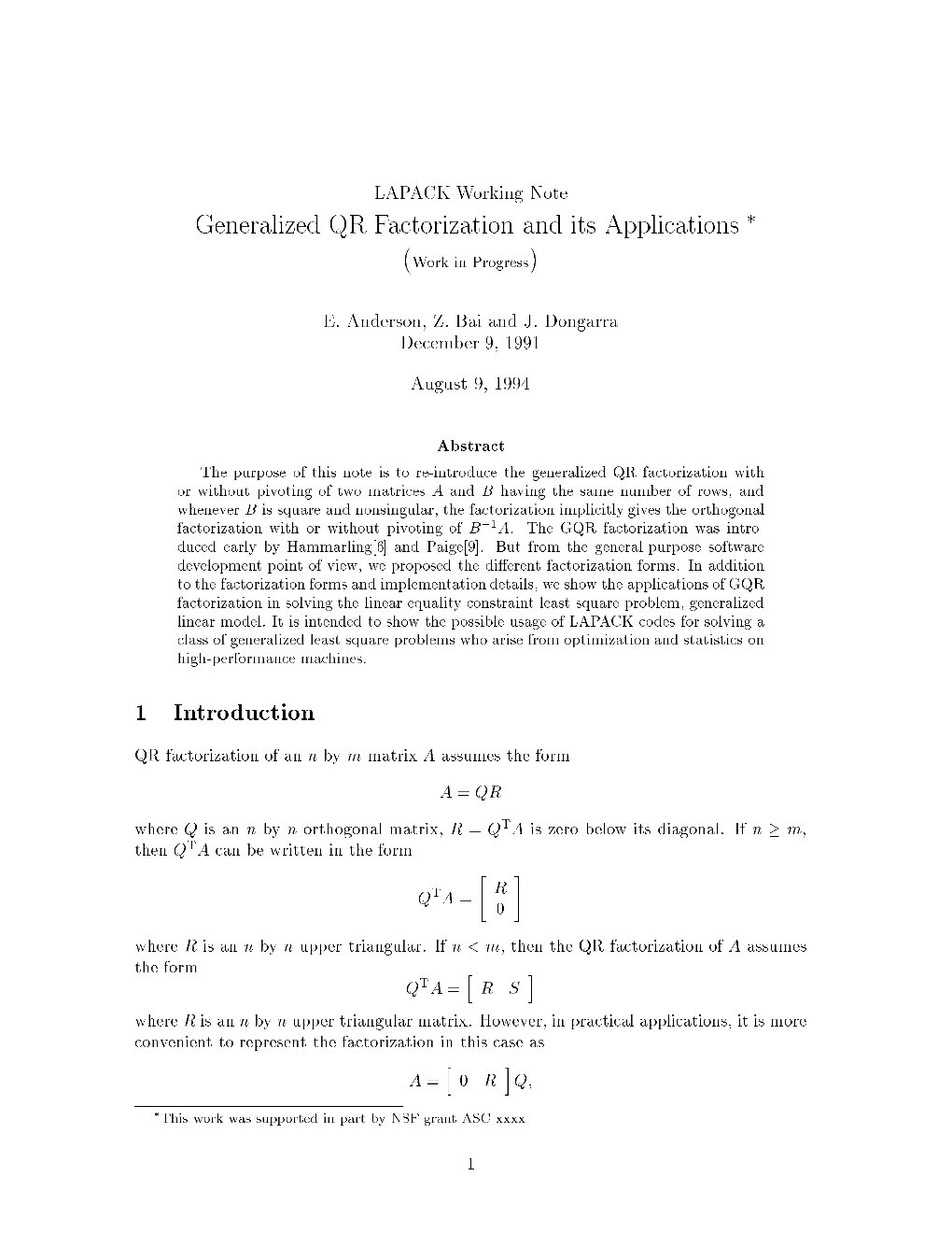 Generalized QR Factorization and Its Applications Work in Progress