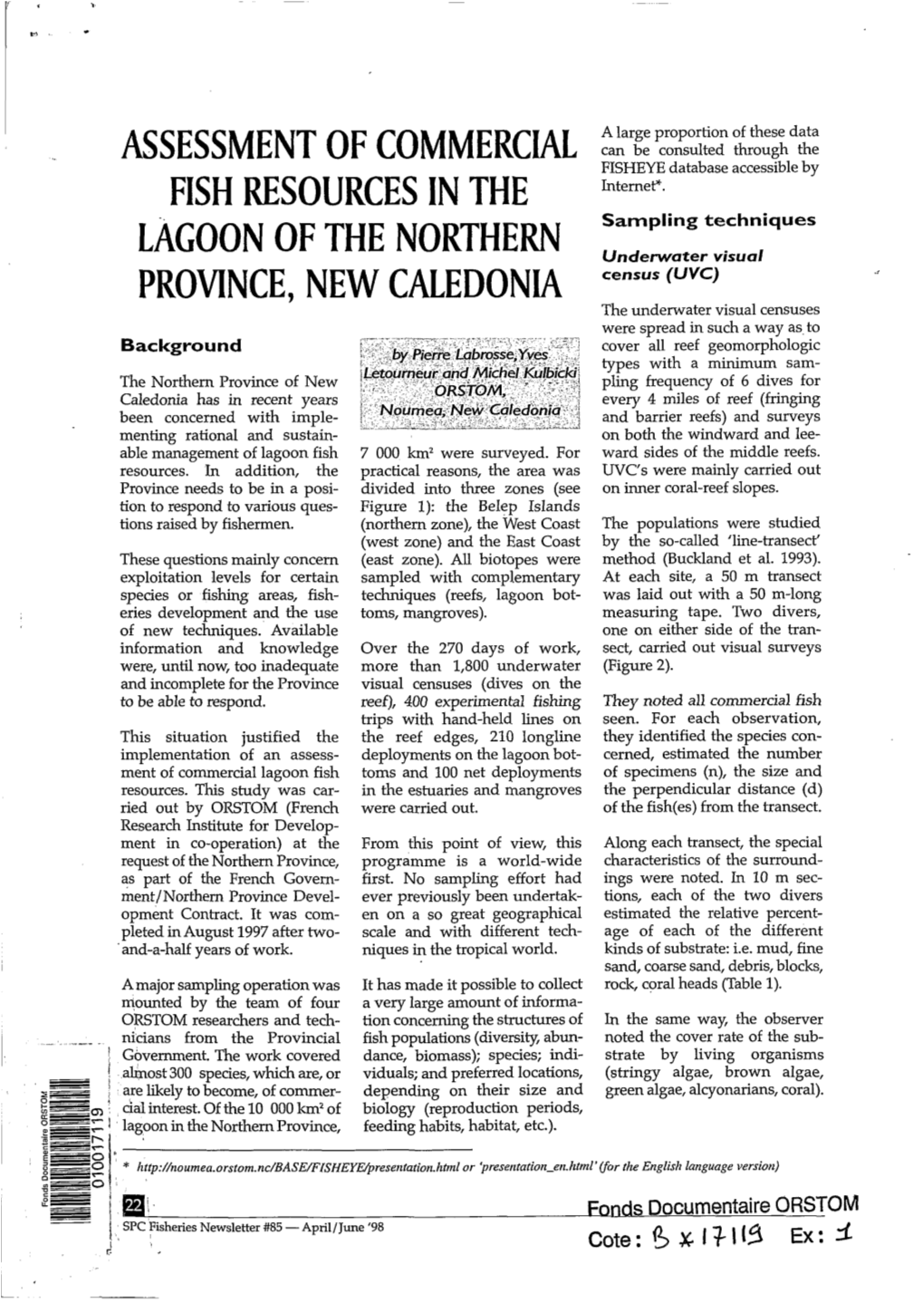 Assessment of Commercial Fish Resources in the Lagoon of the Northern Province