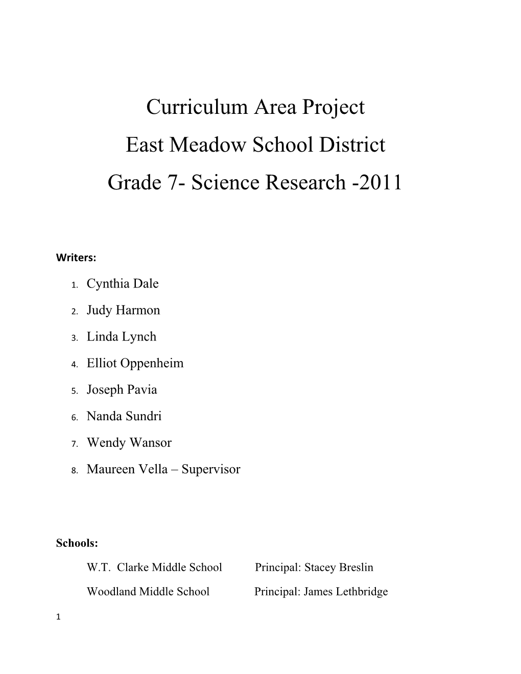 Curriculum Area Project