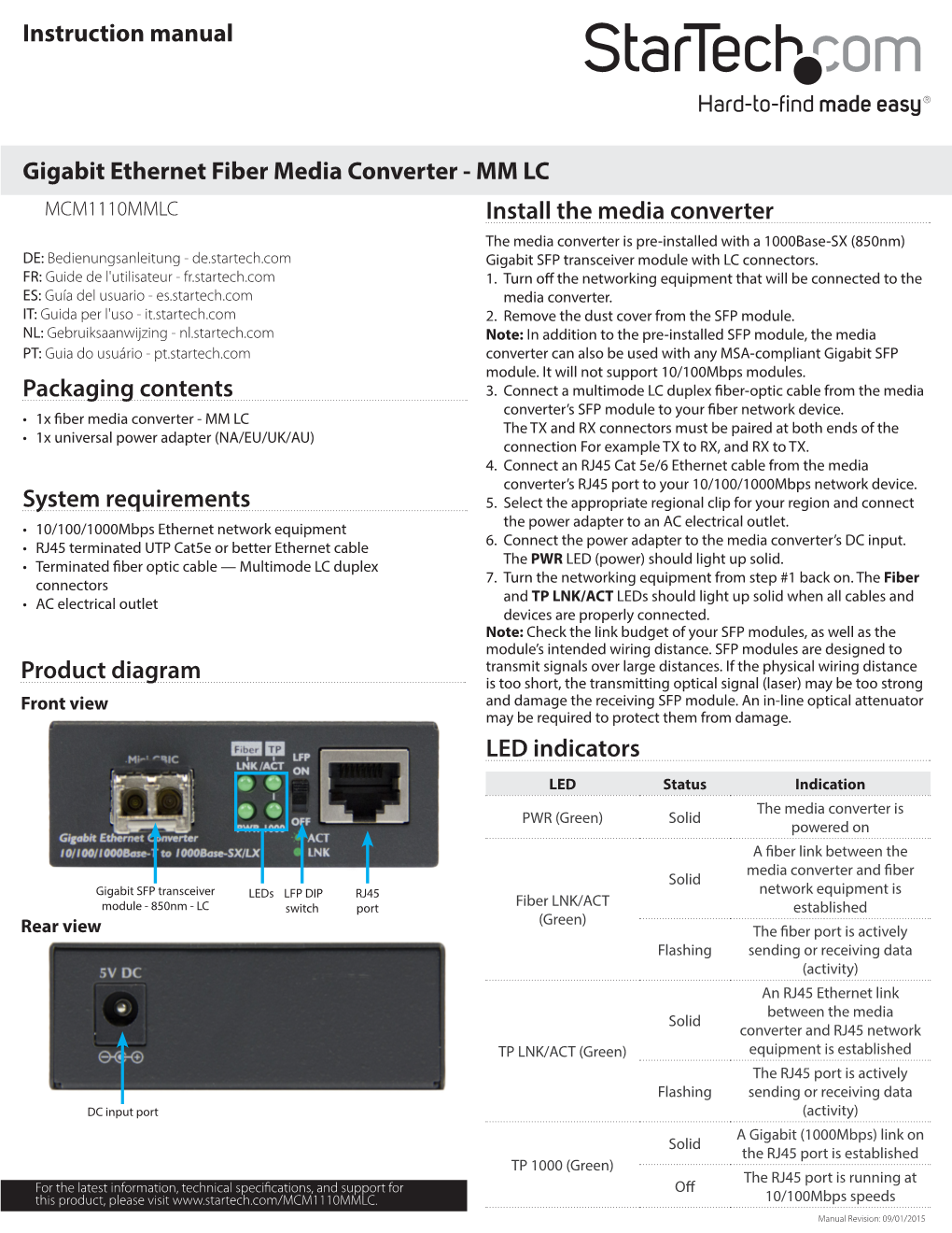 Gigabit Ethernet Fiber Media Converter