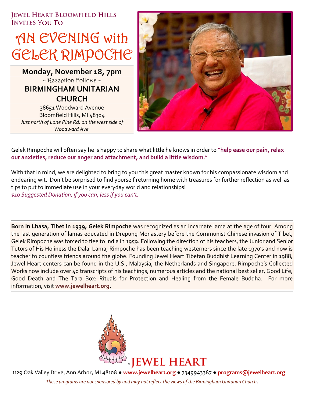 AN EVENING with GELEK RIMPOCHE