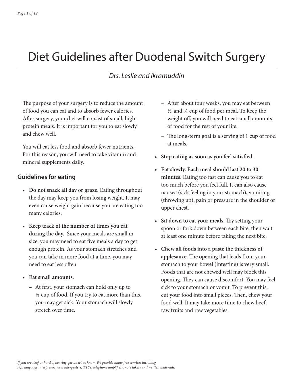 Diet Guidelines After Duodenal Switch Surgery