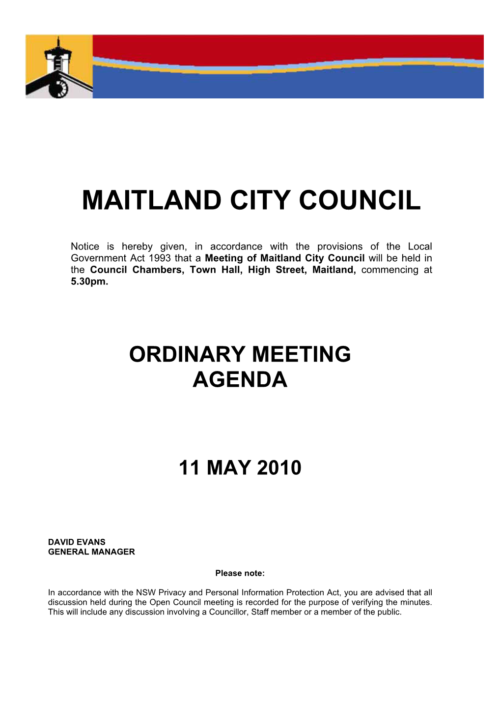 Agenda of Ordinary Meeting