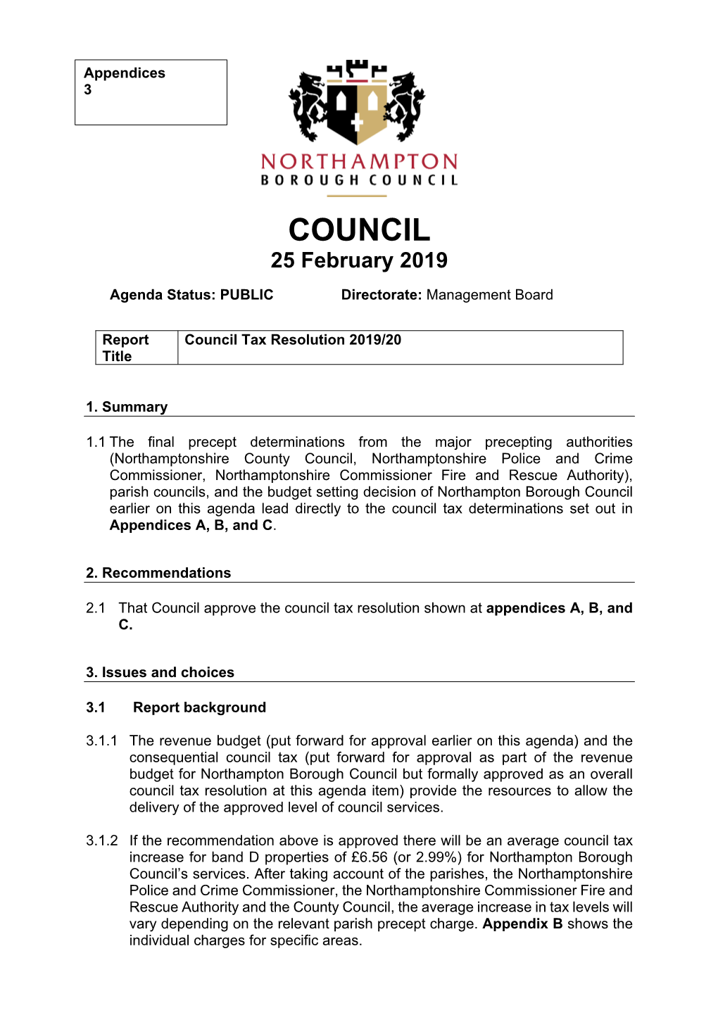 Council Tax 2019/2020 PDF 114 KB