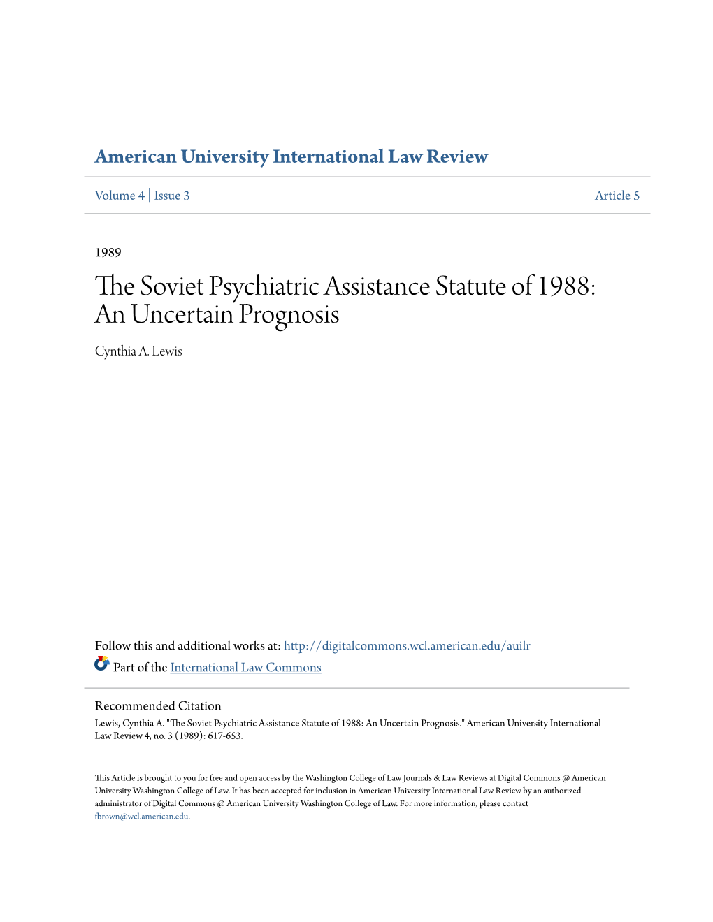 The Soviet Psychiatric Assistance Statute of 1988: an Uncertain Prognosis