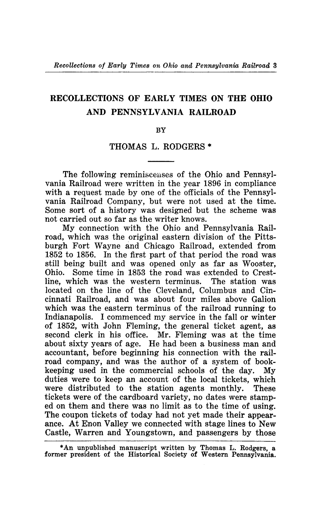 Recollections of Early Times on the Ohio and Pennsylvania Railroad