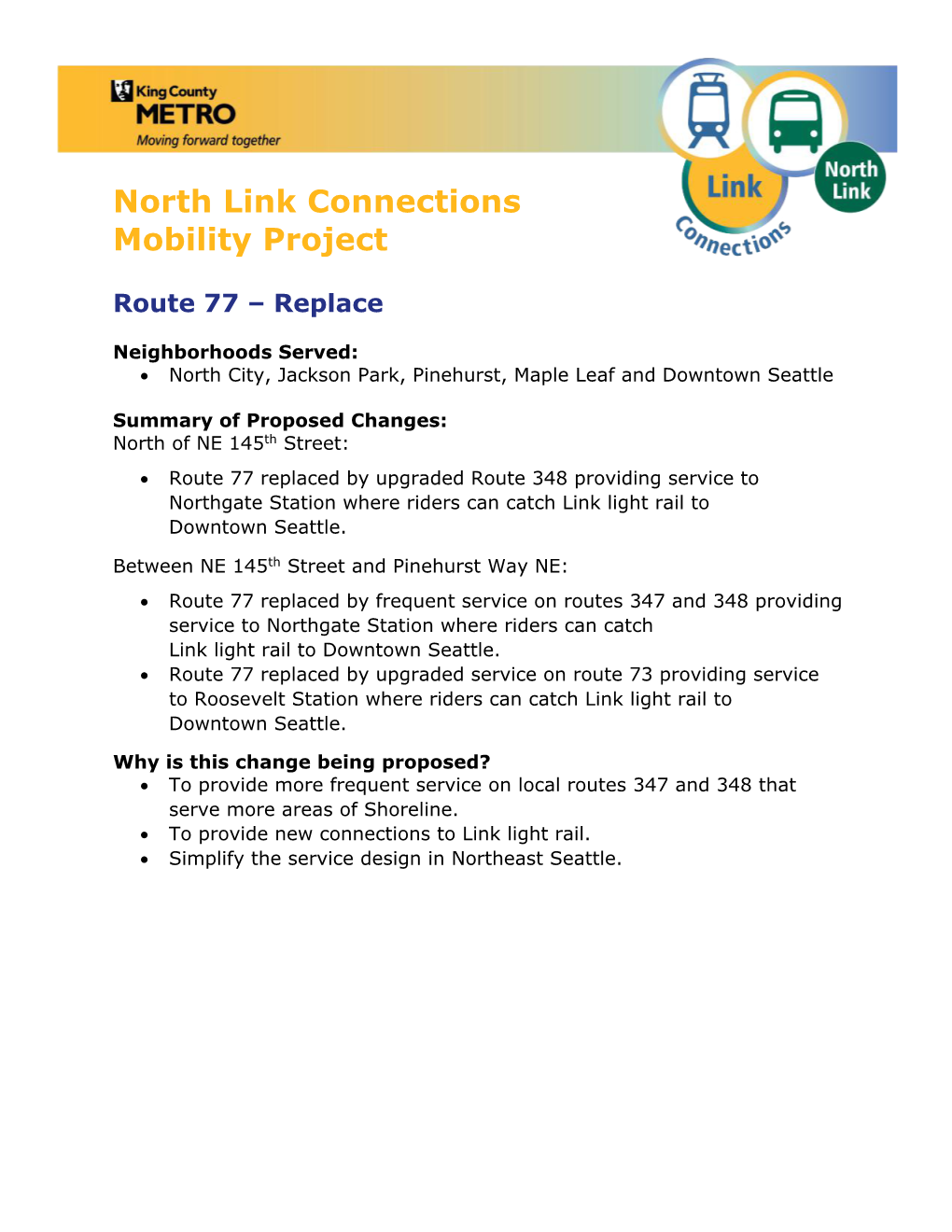 North Link Connections Mobility Project