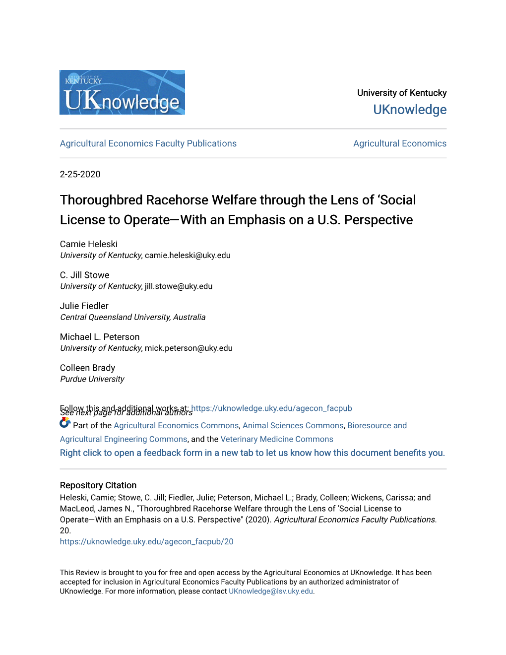 Thoroughbred Racehorse Welfare Through the Lens of ‘Social License to Operate—With an Emphasis on a U.S