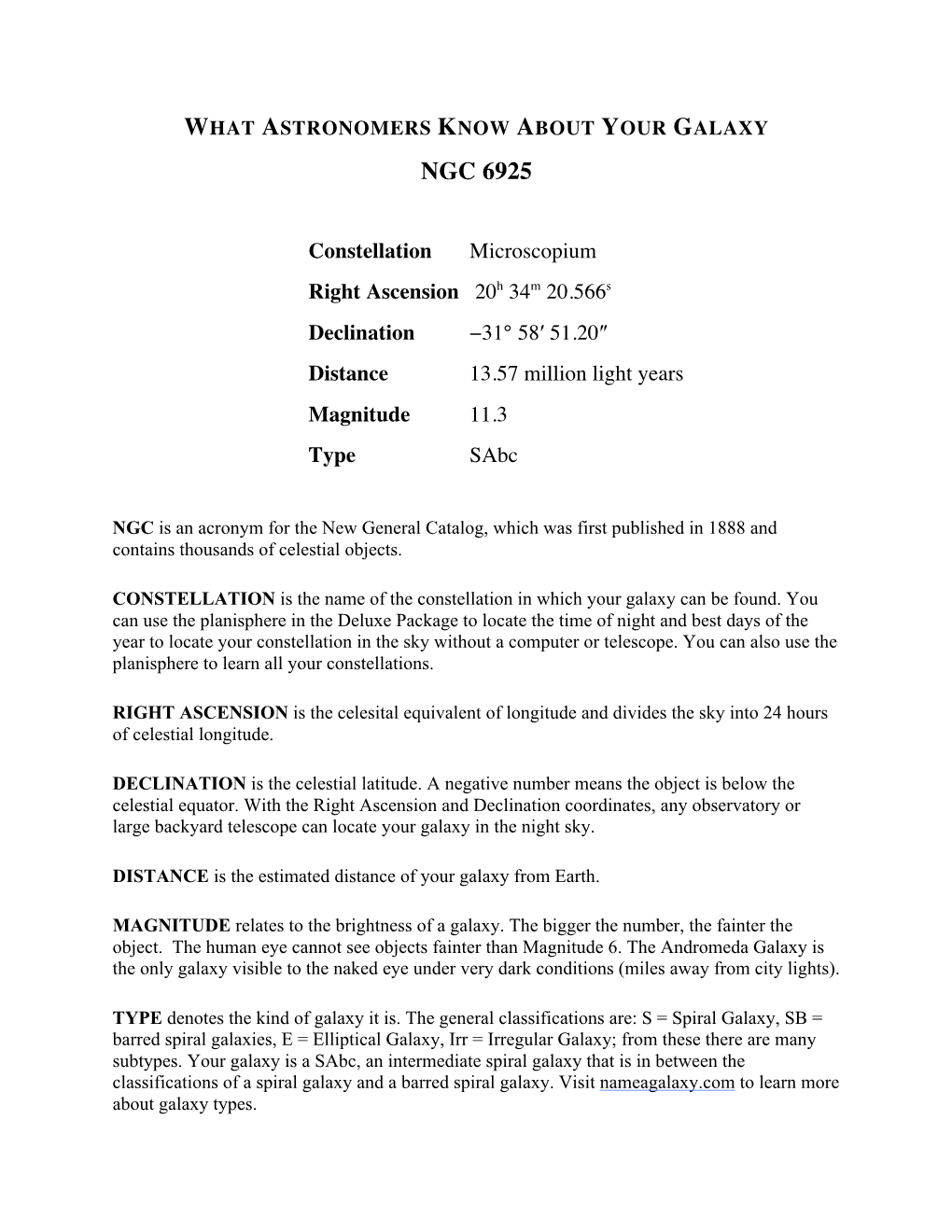 What Astronomers Know About Your Galaxy Ngc 6925