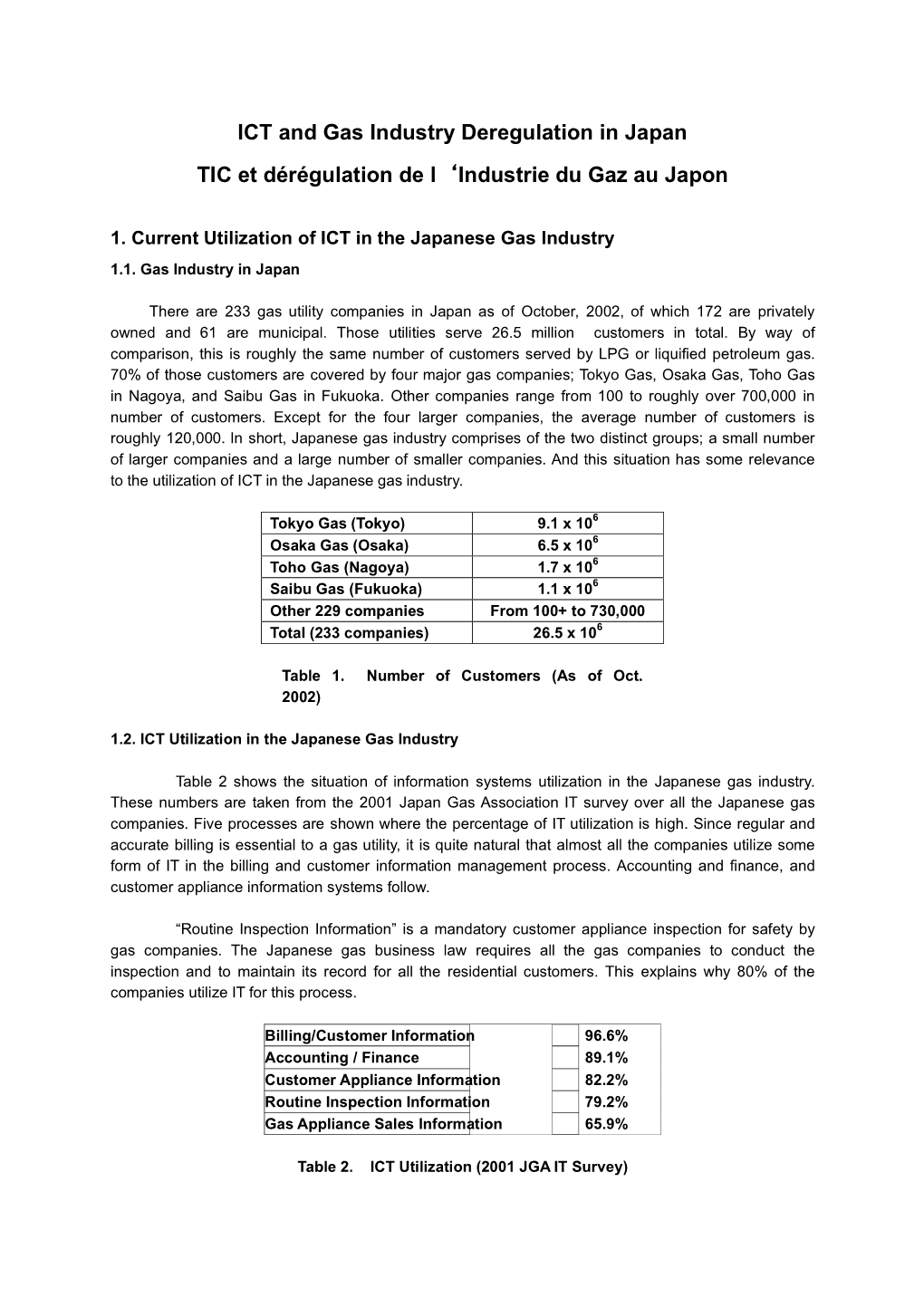 ICT and Gas Industry Deregulation in Japan TIC Et Dérégulation De L'industrie Du Gaz Au Japon