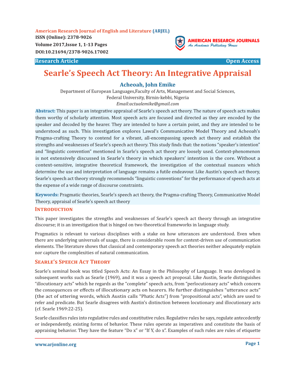 Searle's Speech Act Theory: an Integrative Appraisal