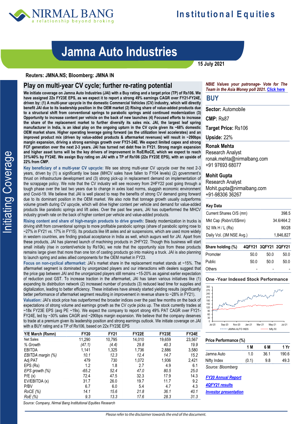 Jamna Auto Industries 15 July 2021