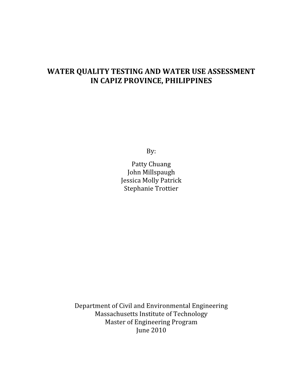 Water Quality Testing and Water Use Assessment in Capiz Province, Philippines