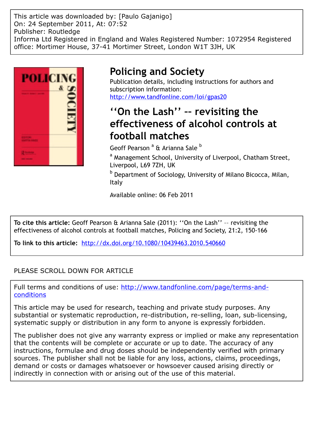 Revisiting the Effectiveness of Alcohol Controls at Football Matches