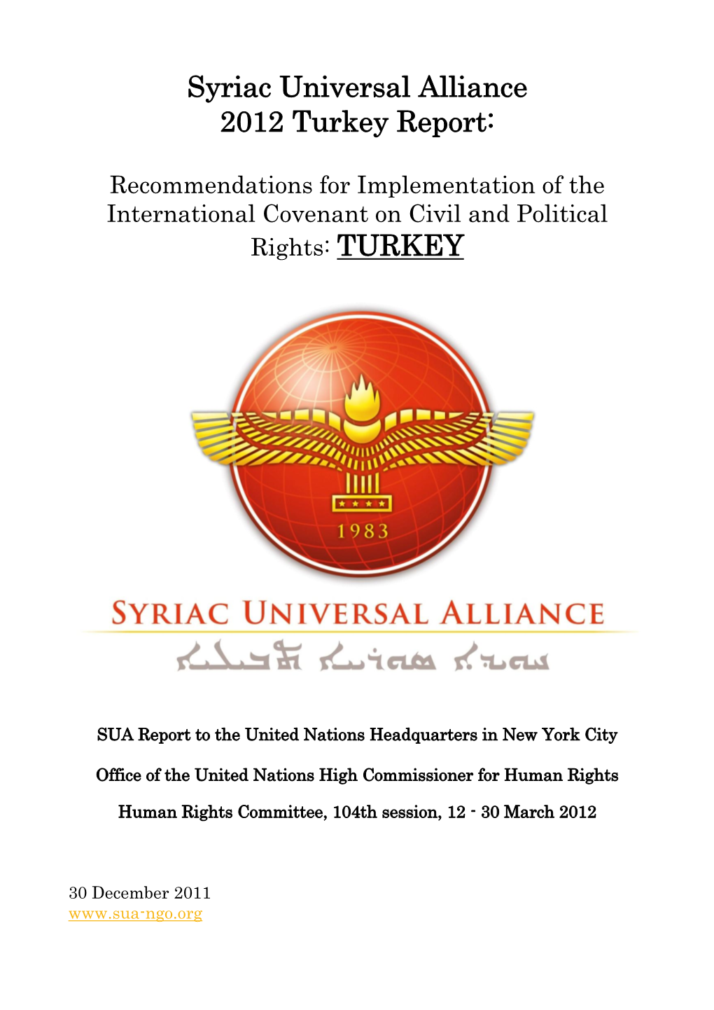 Syriac Universal Alliance 2012 Turkey Report