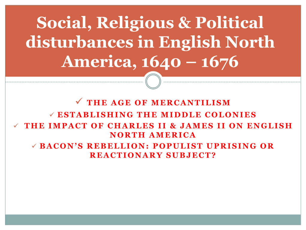 Social, Religious & Political Disturbances in English North