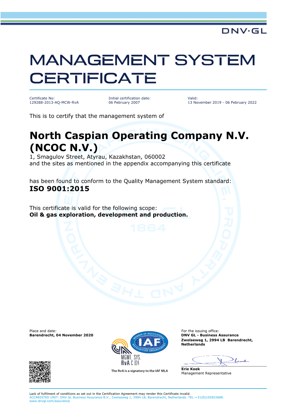 Management System Certificate