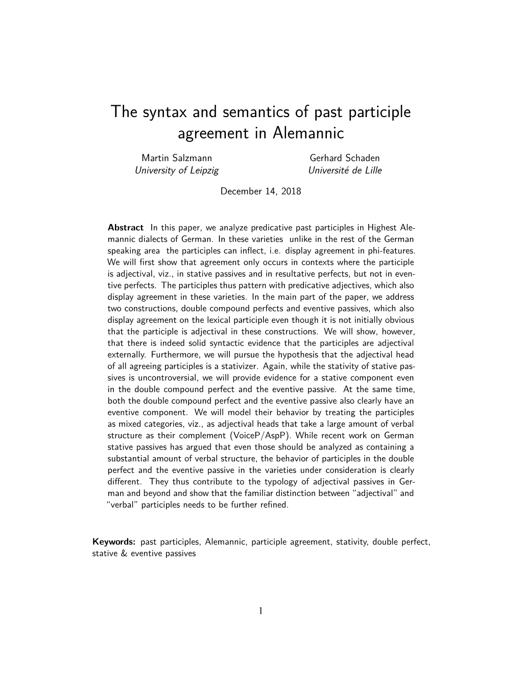 The Syntax and Semantics of Past Participle Agreement in Alemannic