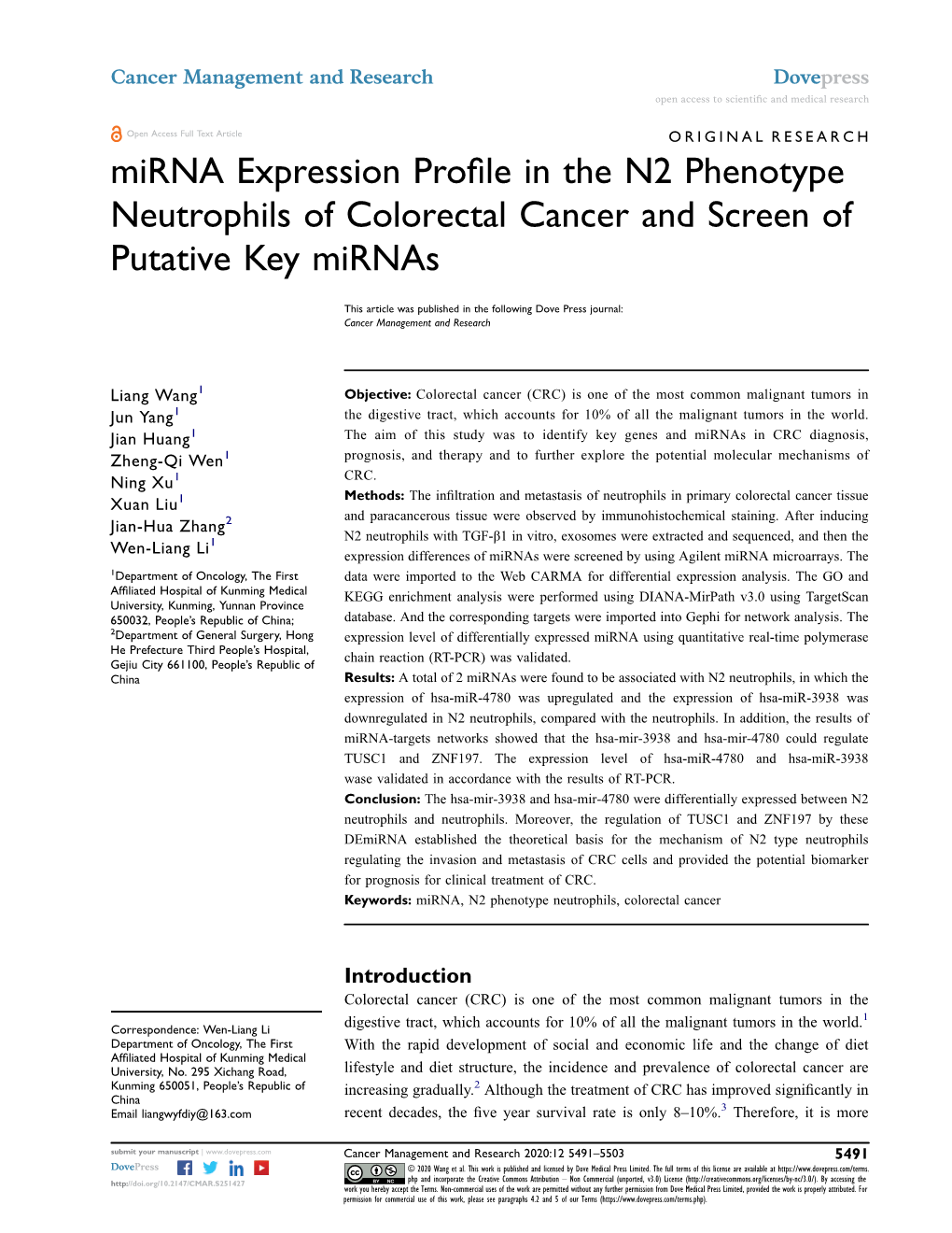Mirna Expression Profile in the N2 Phenotype Neutrophils Of