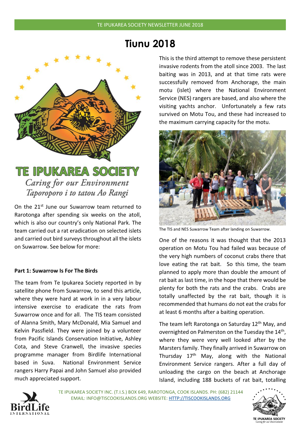 Te Ipukarea Society Newsletter June 2018