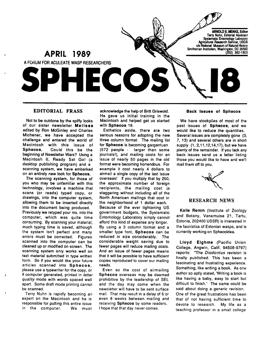 Sphecos: a Forum for Aculeate Wasp Researchers