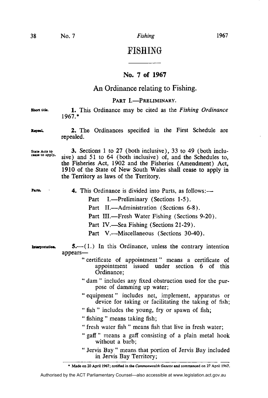 An Ordinance Relating to Fishing