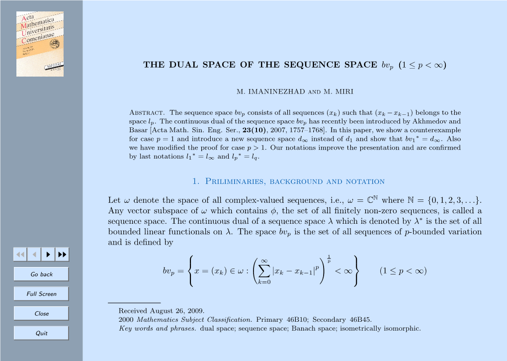 THE DUAL SPACE of the SEQUENCE SPACE Bvp (1 ≤ P &lt; ∞)