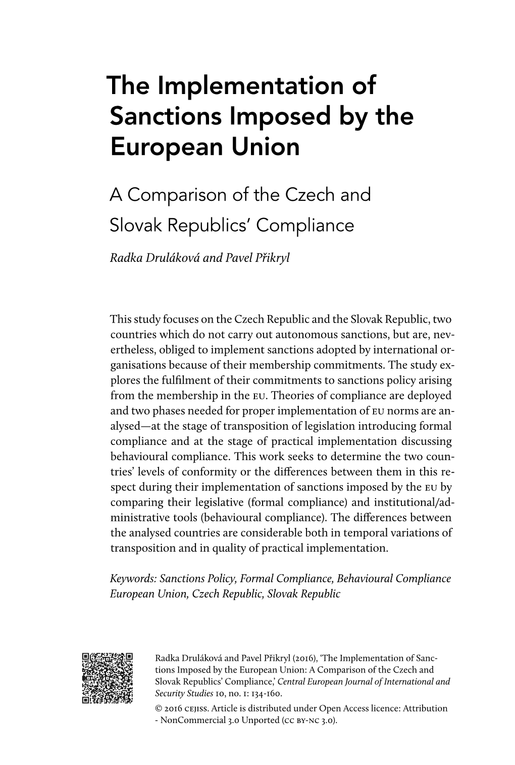 The Implementation of Sanctions Imposed by the European Union