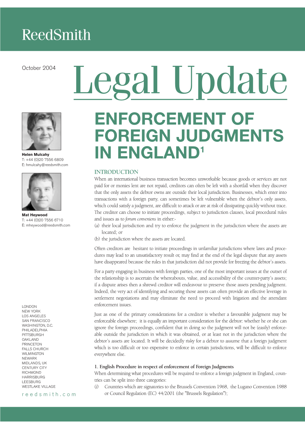 Enforcement of Foreign Judgments in England1