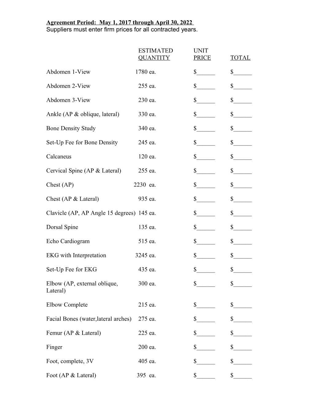 Suppliers Must Enter Firm Prices for All Contracted Years