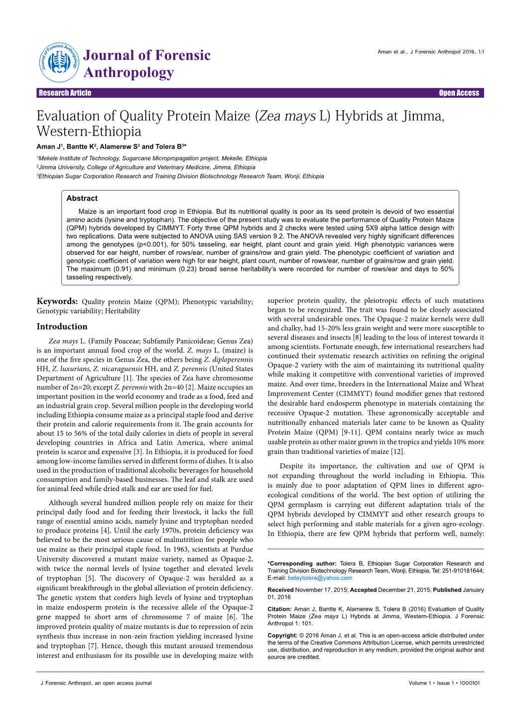 Evaluation of Quality Protein Maize