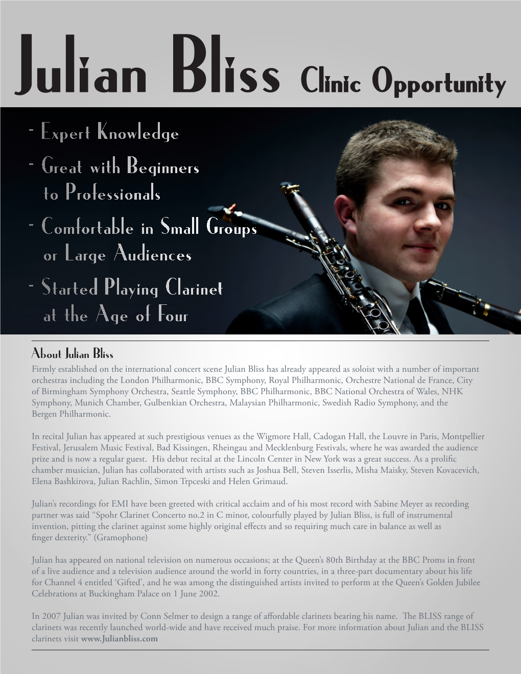 Julian Bliss Clinic Opportunity