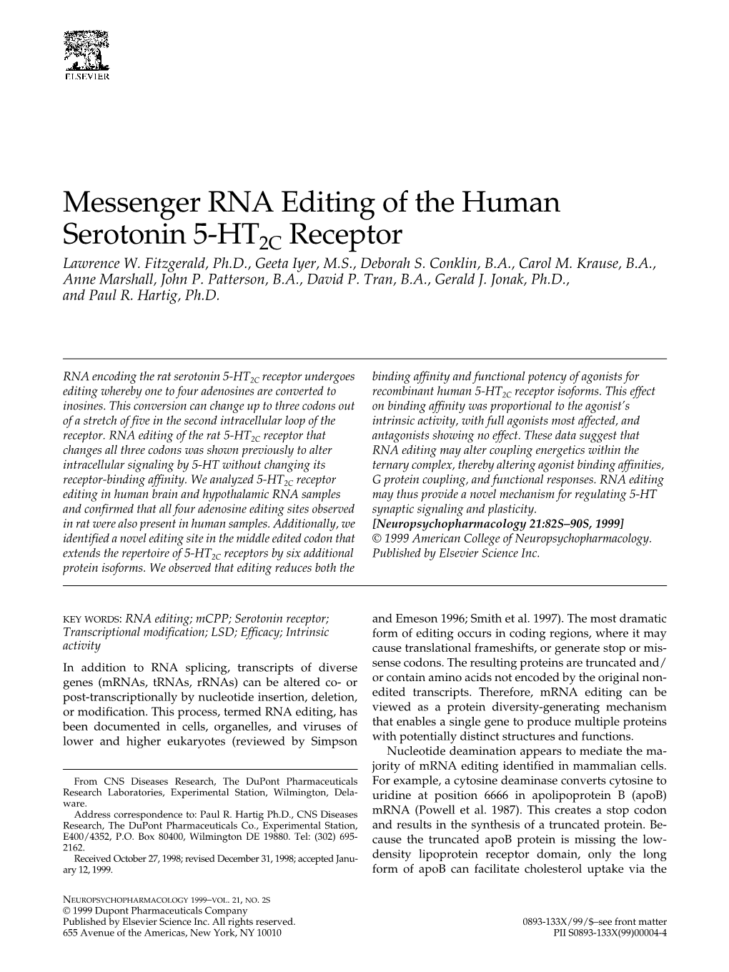 Messenger RNA Editing of the Human Serotonin 5-HT2C Receptor Lawrence W