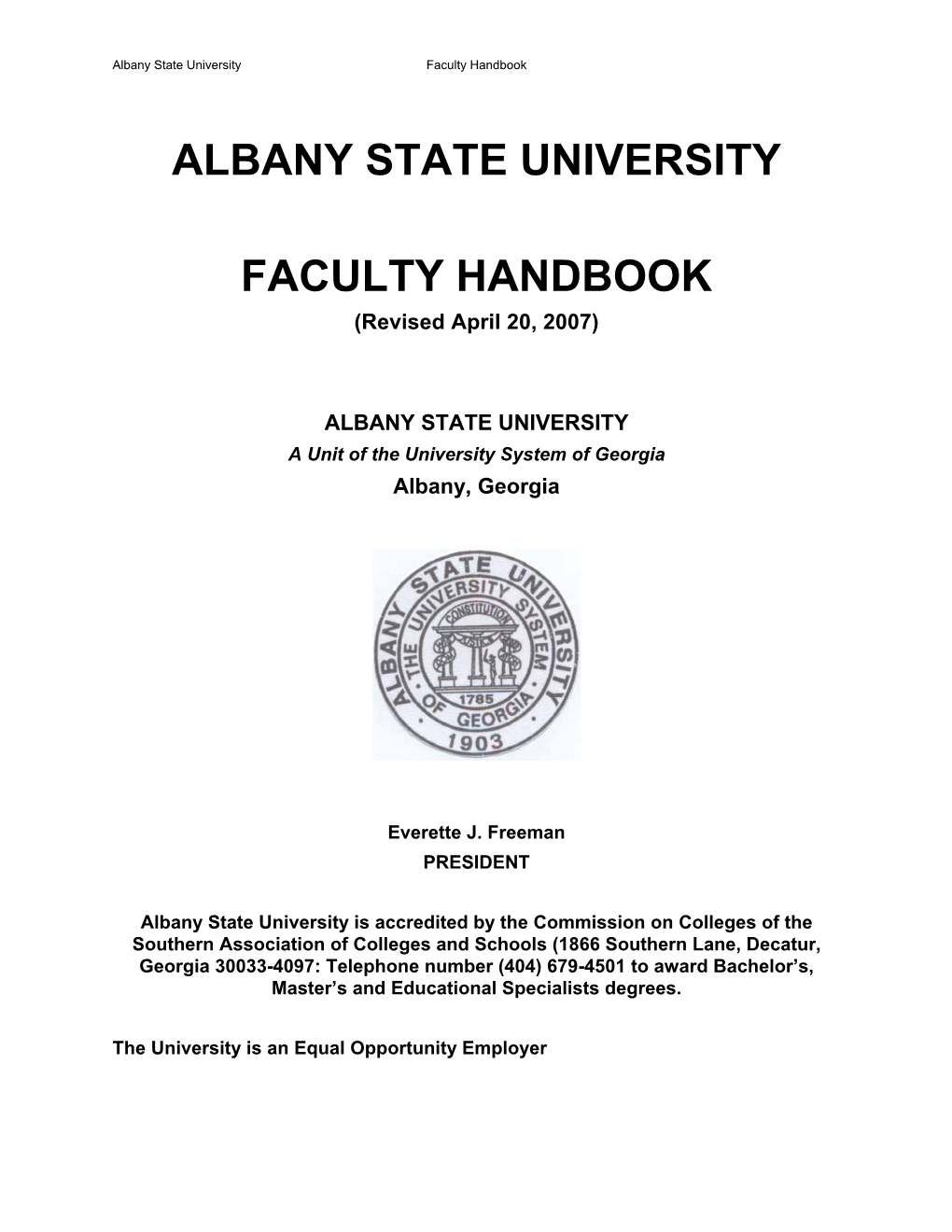 Albany State University Faculty Handbook