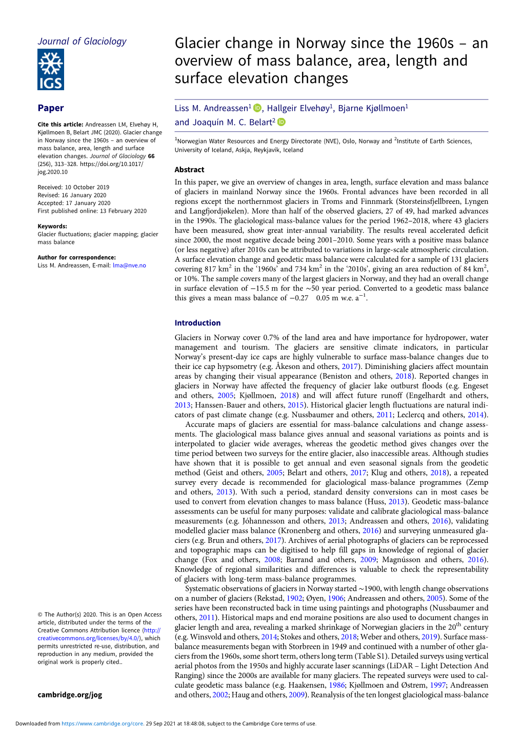 An Overview of Mass Balance, Area, Length and Surface Elevation Changes