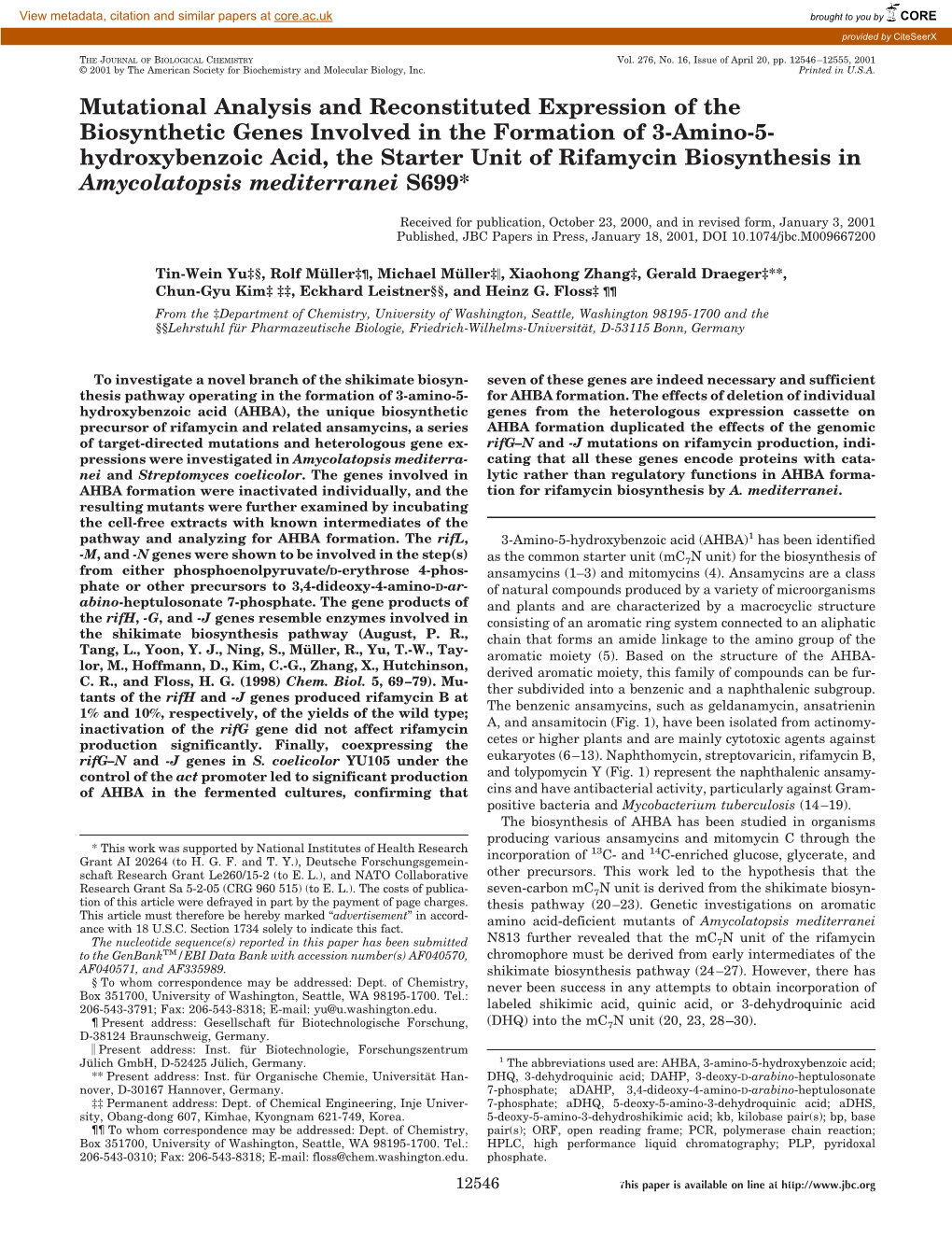 Mutational Analysis and Reconstituted Expression of The