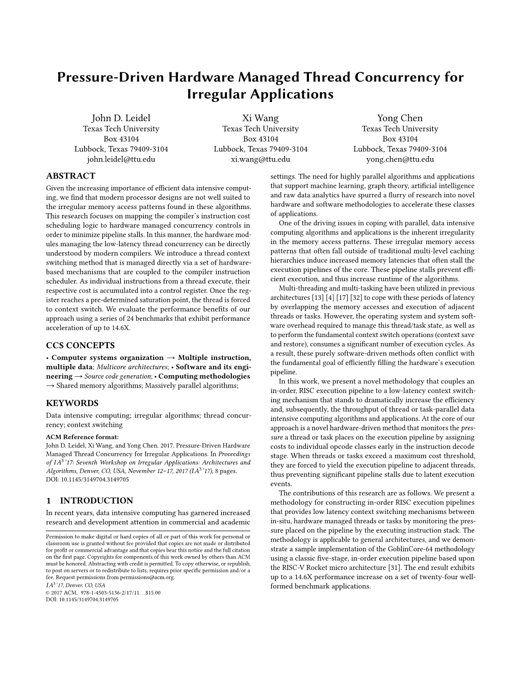 Pressure-Driven Hardware Managed Thread Concurrency for Irregular Applications