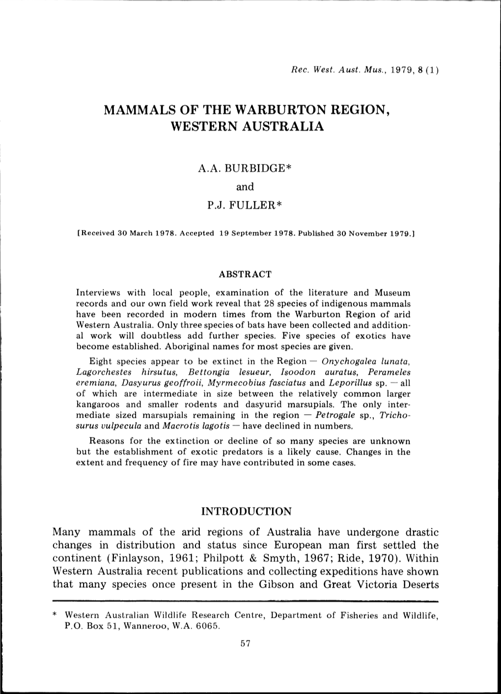 Mammals of the Warburton Region, Western Australia