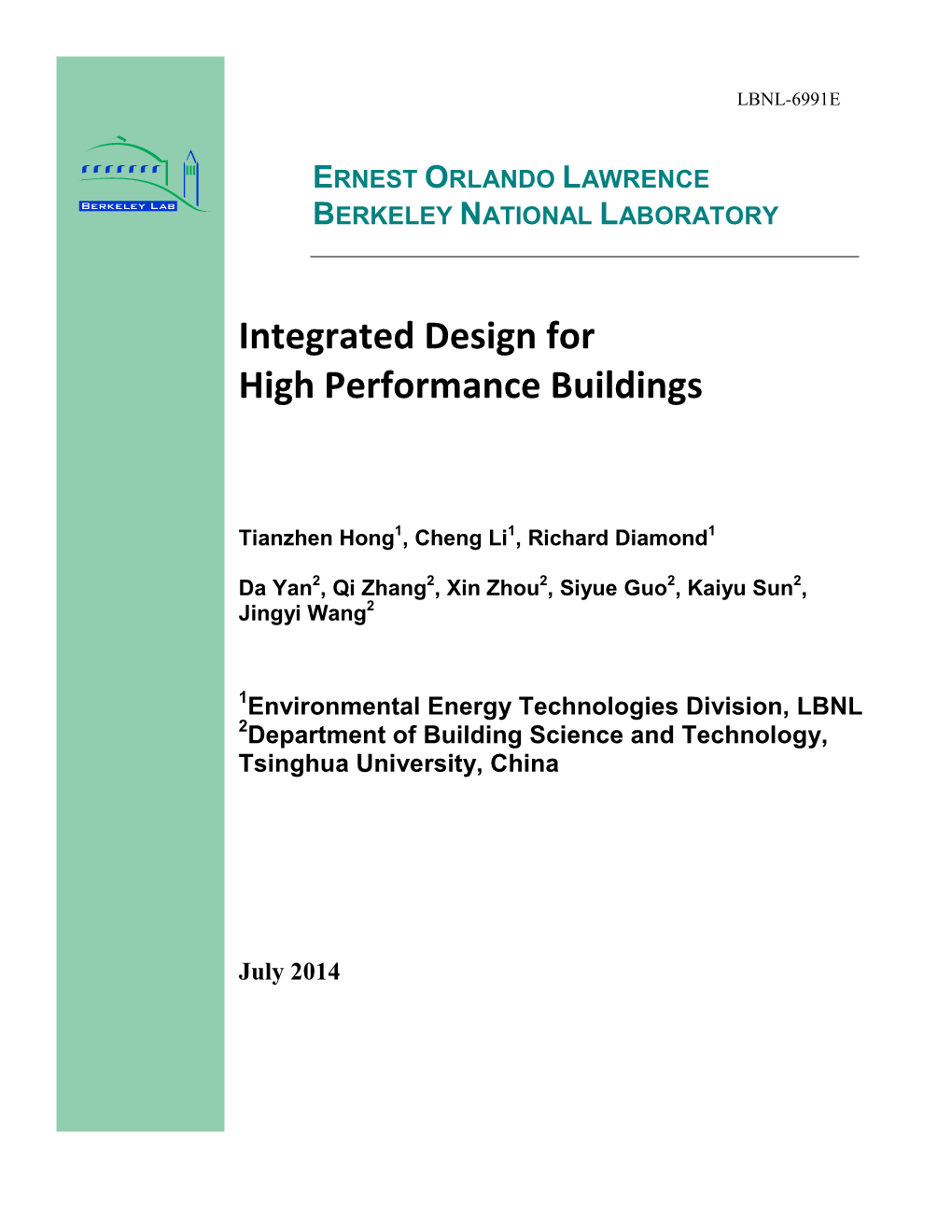 Integrated Design for High Performance Buildings