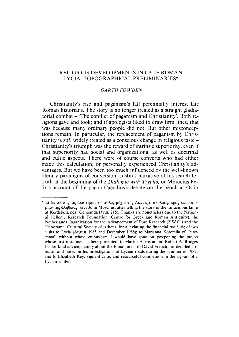 Religious Developments in Late Roman Lycia: Topographical Preliminaries*