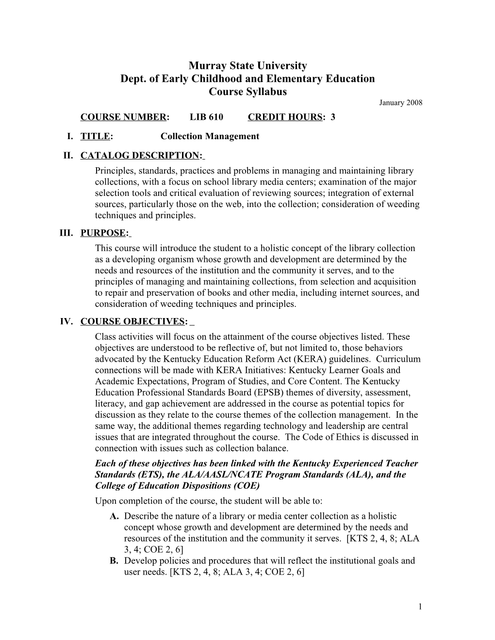 LIB 630 Classification and Cataloging Syllabus