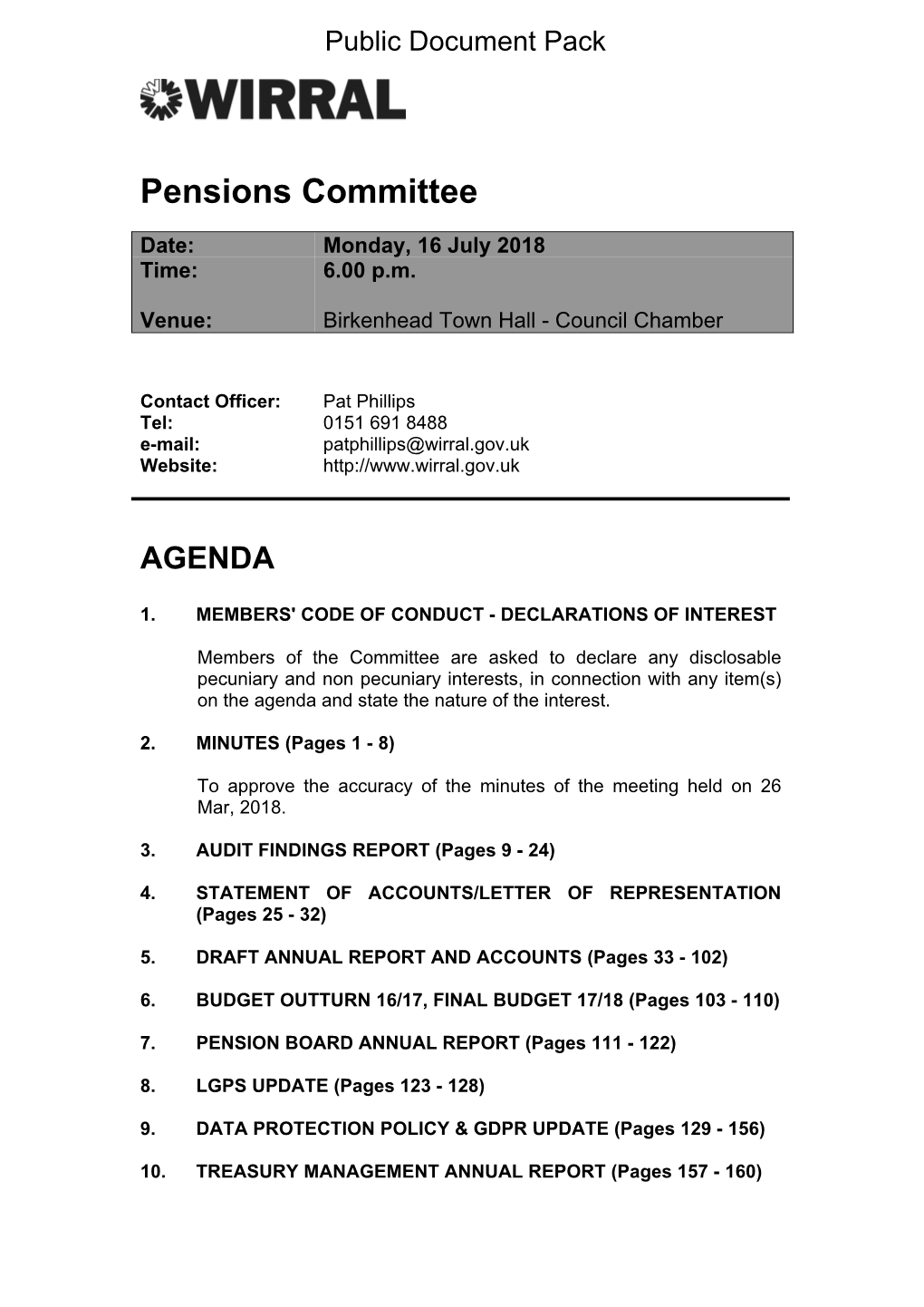 (Public Pack)Agenda Document for Pensions Committee, 16/07/2018 18:00
