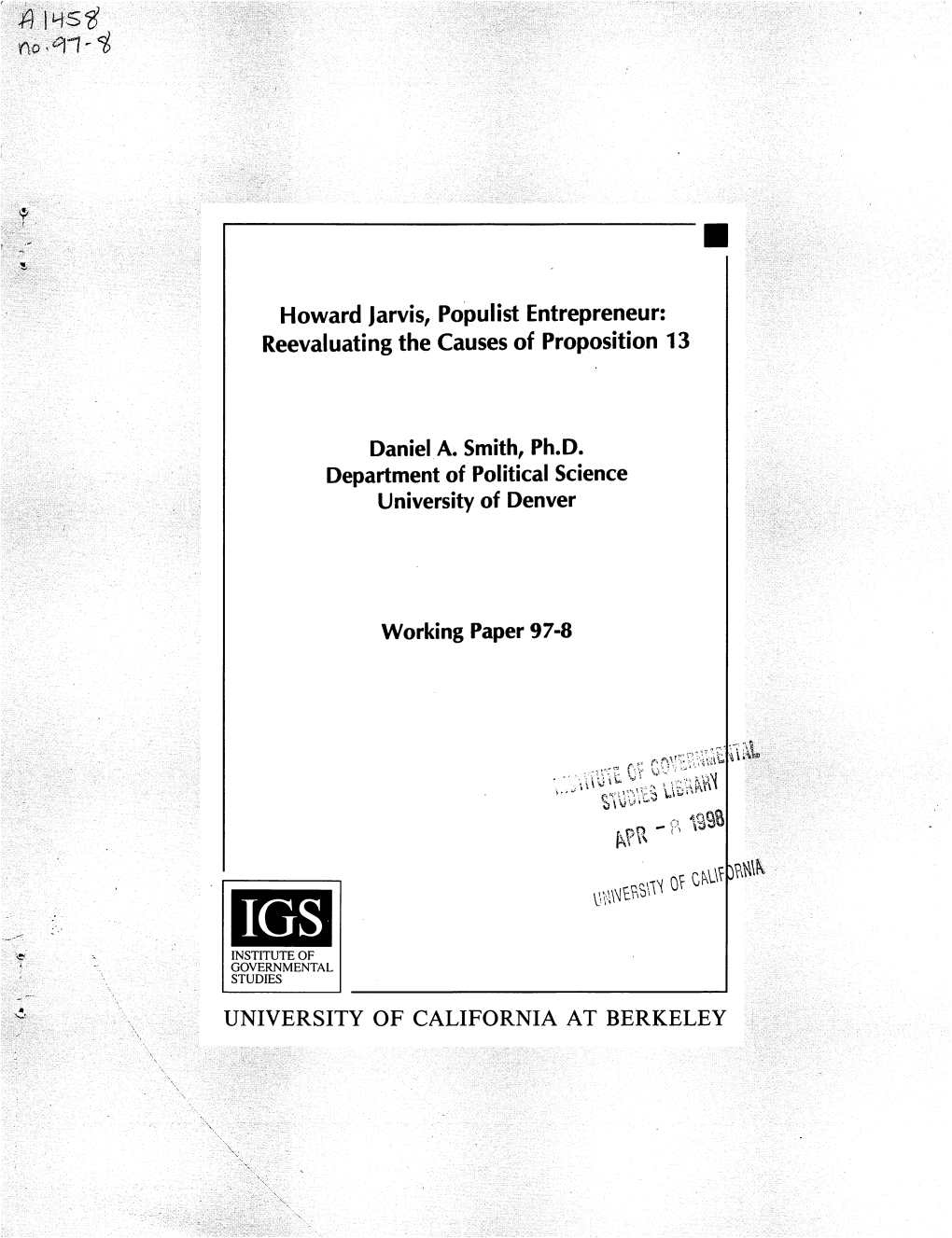 Reevaluatingthe Causes of Proposition 13