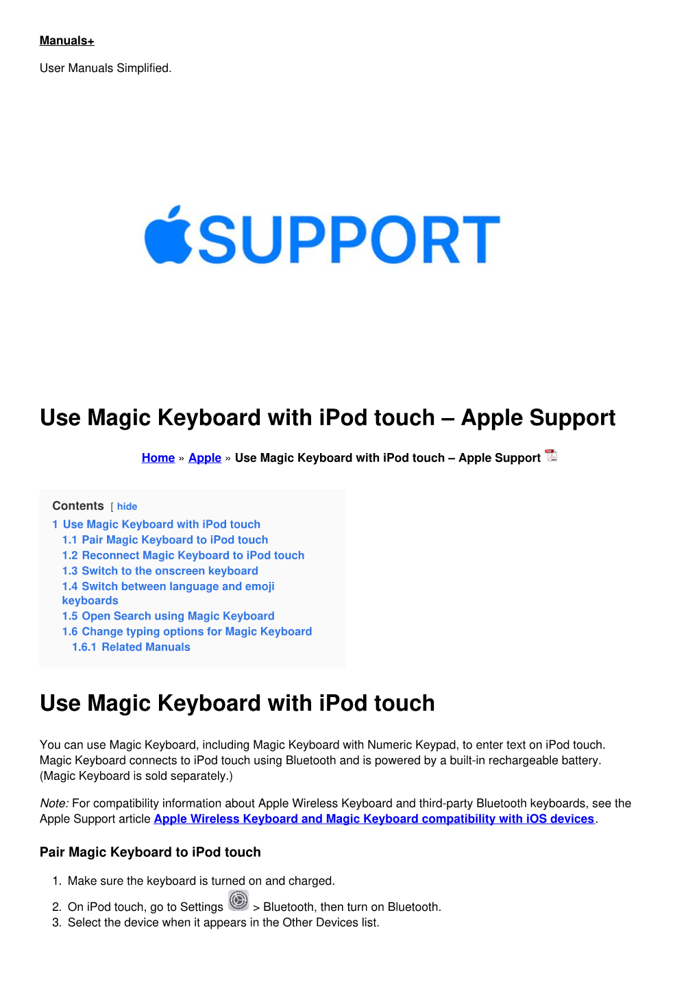 Use Magic Keyboard with Ipod Touch – Apple Support
