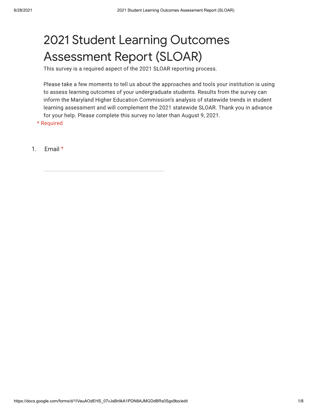 2021 Student Learning Outcomes Assessment Repo (SLOAR)